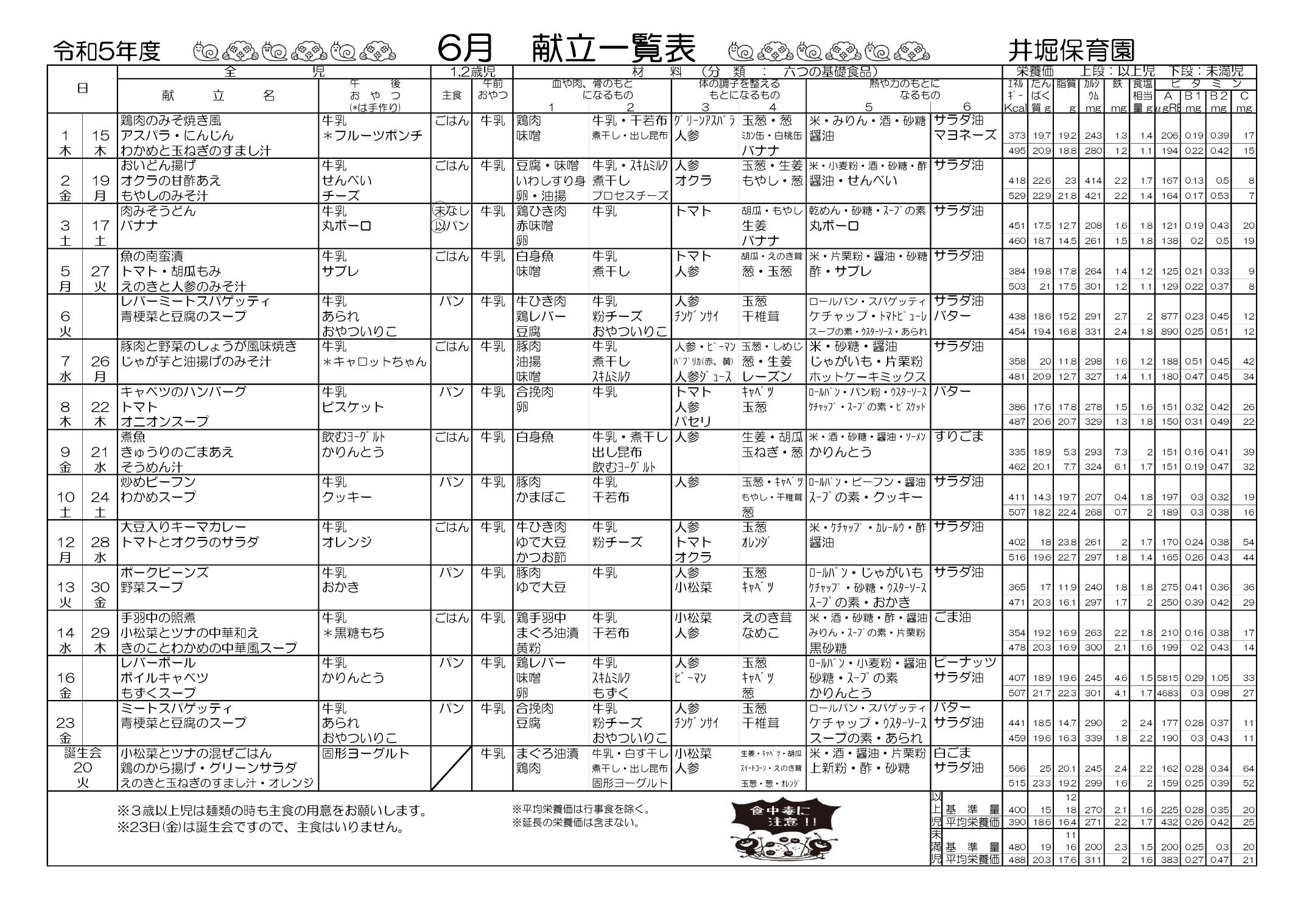 献立表6月号