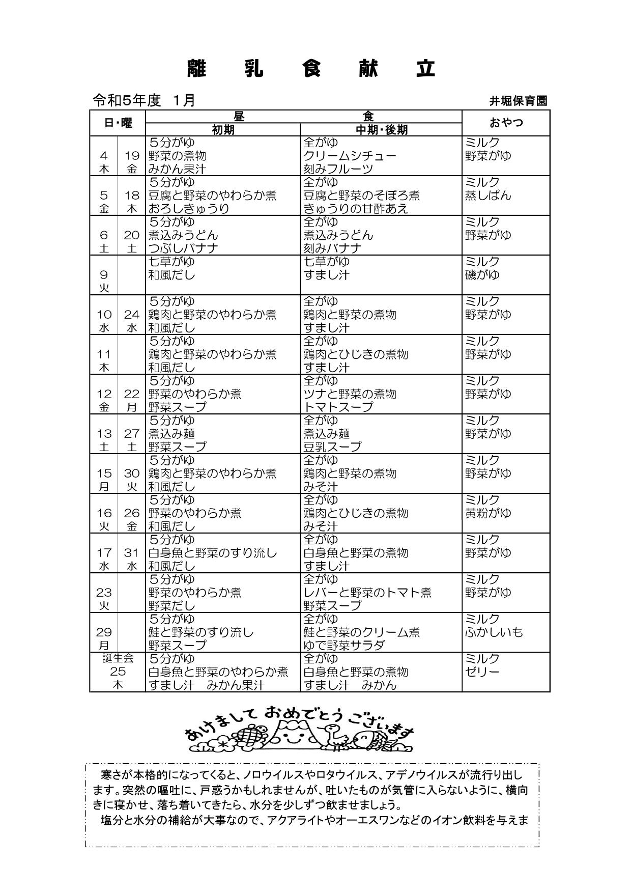 乳児献立表1月号